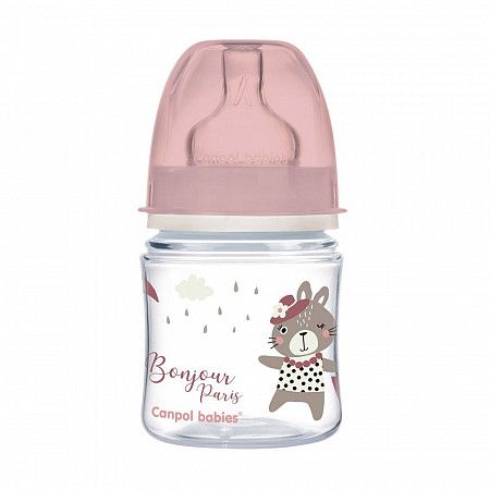 Антиколиковая бутылочка для кормления Canpol babies Easy Start BONJOUR PARIS с широким горлышком 120 мл., 0+ мес. (35/231_pin) pink