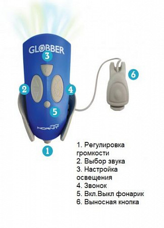 Многофункциональный фонарь-звонок Globber 525-100 blue