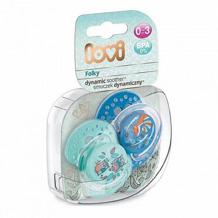 Пустышка силиконовая 0-3 мес. симметричной формы, динамическая LOVI Folky (22/841boy) 2 шт.