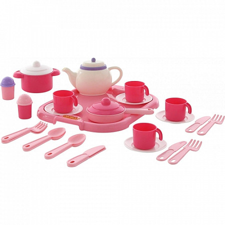 На картинке изображен Набор детской посуды Полесье с подносом 59024 Набор детской посуды Полесье с подносом 59024