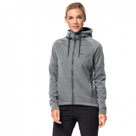 На картинке изображен Джемпер женский Jack Wolfskin Sky Thermic Hooded Jkt Women medium grey Джемпер женский Jack Wolfskin Sky Thermic Hooded Jkt Women medium grey