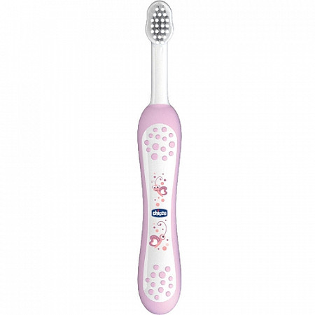 На картинке изображен Зубная щетка с эргономичной ручкой Chicco 6+ мес 00006958100000 pink Зубная щетка с эргономичной ручкой Chicco 6+ мес 00006958100000 pink