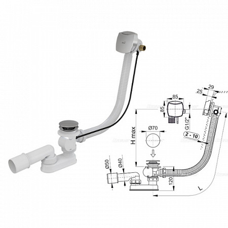 Сифон для ванны с напуском воды через перелив Alcaplast A564CRM1