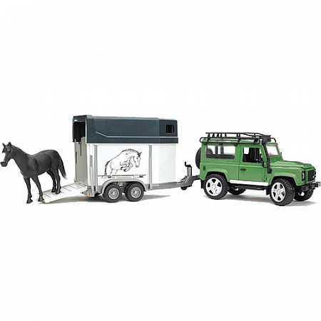 Игрушка Bruder Внедорожник Land Rover с прицепом-коневозкой и лошадью 02592