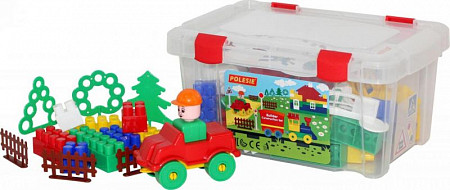 Конструктор Полесье Строитель 71 элемент в контейнере 50472