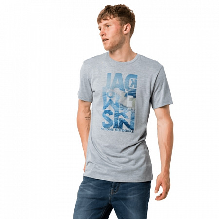 На картинке изображен Футболка мужская Jack Wolfskin Atlantic Ocean T M slate grey Футболка мужская Jack Wolfskin Atlantic Ocean T M slate grey