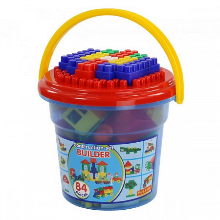 Конструктор Полесье Строитель 84 элемента в ведре Макси 37213