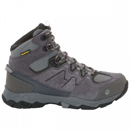 На картинке изображен Ботинки для хайкинга женские Jack Wolfskin MTN Attack 6 Texapore MID W grey haze Ботинки для хайкинга женские Jack Wolfskin MTN Attack 6 Texapore MID W grey haze