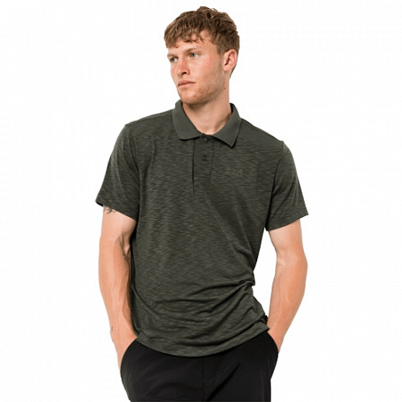 Рубашка поло мужская Jack Wolfskin Travel Polo Men dark moss