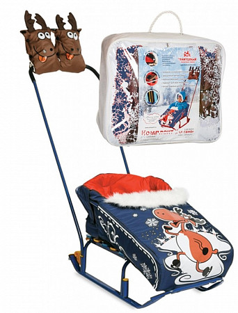 Комплект для санок RT Новогодний олень (матрасик+варежки) blue