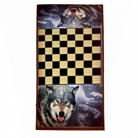 Нарды большие цветной рисунок Волк 600х300х36