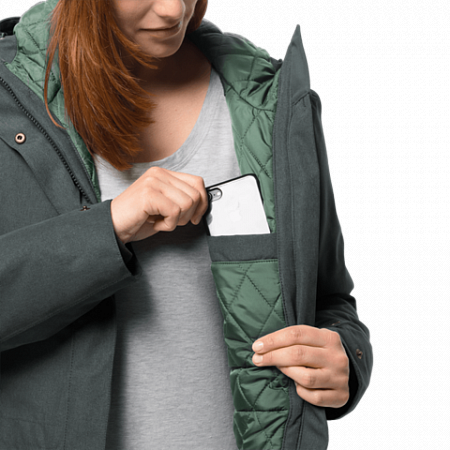 На картинке изображен Куртка женская Jack Wolfskin Coastal Range Parka greenish grey Куртка женская Jack Wolfskin Coastal Range Parka greenish grey