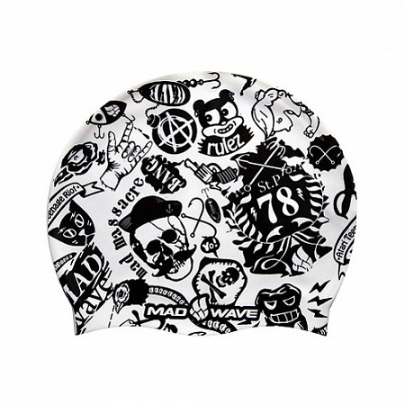 Шапочка для бассейна (плавания) детская Mad Wave 78 Silicone Printed Junior black/white