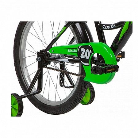 На картинке изображен Велосипед Novatrack Strike 20” black/green Велосипед Novatrack Strike 20” black/green