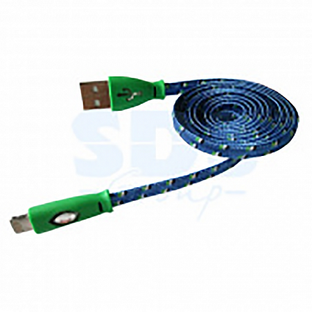 USB кабель Rexant светящиеся для iPhone 5/6/7 шелк плоский 1М blue 18-4259