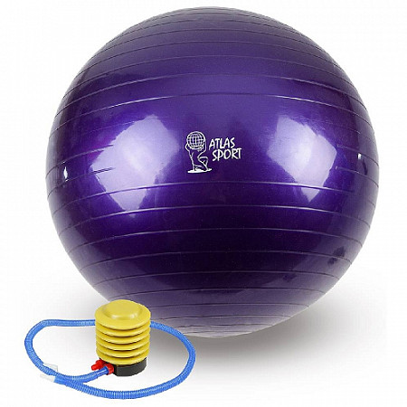 Мяч гимнастический с ручным насосом Atlas Sport 65 см антивзрыв purple