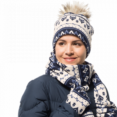 На картинке изображен Шапка женская Jack Wolfskin Scandic Cap Women midnight blue all over Шапка женская Jack Wolfskin Scandic Cap Women midnight blue all over