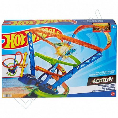 На картинке изображен Трек Hot Wheels Скоростное крушение по спирали (HGV67) Трек Hot Wheels Скоростное крушение по спирали (HGV67)