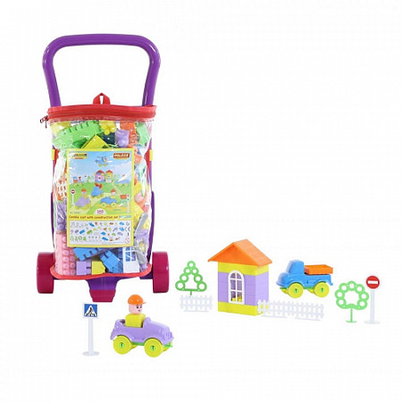 Игровой набор Полесье Тележка Caddie и Конструктор Строитель 160 элементов 54463