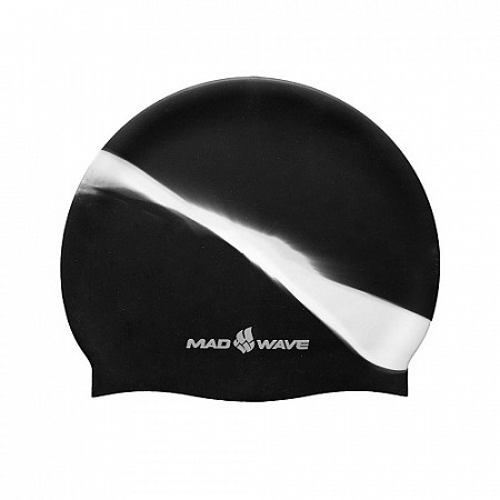На картинке изображен Шапочка для бассейна (плавания) взрослая Mad Wave Multi Adult black/white Шапочка для бассейна (плавания) взрослая Mad Wave Multi Adult black/white