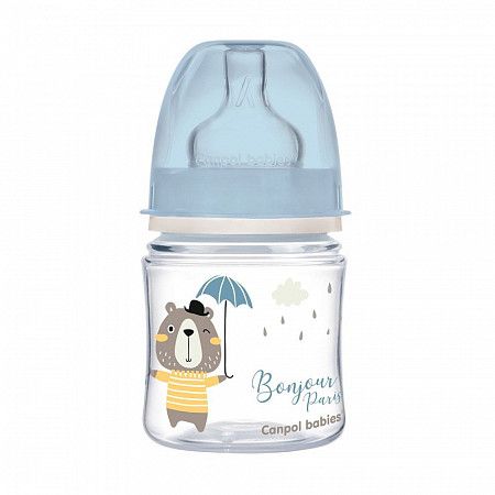 Антиколиковая бутылочка для кормления Canpol babies Easy Start BONJOUR PARIS с широким горлышком 120 мл., 0+ мес. (35/231_blu) blue