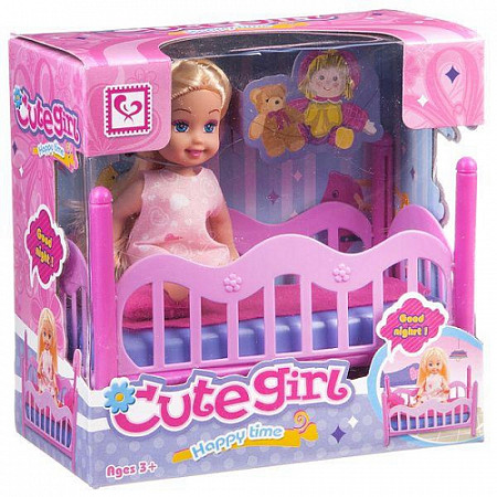 На картинке изображен Набор игровой Shenzhen Toys Cute Girl с куколкой в кроватке K899-27 Набор игровой Shenzhen Toys Cute Girl с куколкой в кроватке K899-27