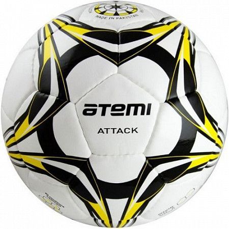 На картинке изображен Мяч футбольный Atemi Attack PU 4р white/black/yellow Мяч футбольный Atemi Attack PU 4р white/black/yellow