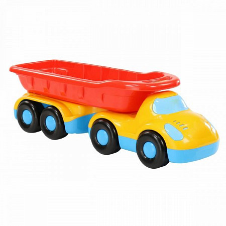 На картинке изображен Автомобиль-самосвал с полуприцепом Полесье Дружок 48486 Автомобиль-самосвал с полуприцепом Полесье Дружок 48486