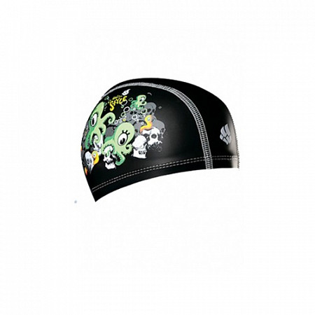 На картинке изображен Шапочка для бассейна (плавания) детская Mad Wave Octopus Printed PU Coated black/green Шапочка для бассейна (плавания) детская Mad Wave Octopus Printed PU Coated black/green