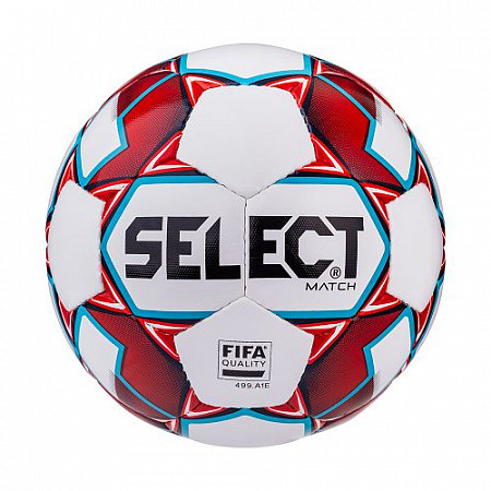 На картинке изображен Мяч футбольный Select Match FIFA №5 White/Blue/Red Мяч футбольный Select Match FIFA №5 White/Blue/Red
