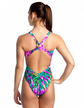 На картинке изображен Купальник спортивный женский Mad Wave Flower green/purple Купальник спортивный женский Mad Wave Flower green/purple