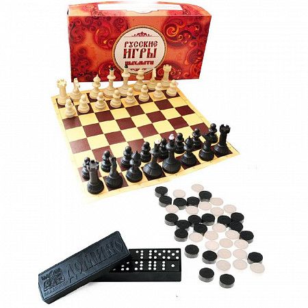 Набор Русские игры шахматы, шашки, домино 03-004