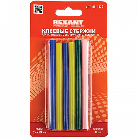 Клеевые стержни Rexant 100х7,4 мм colored 12 шт 09-1020