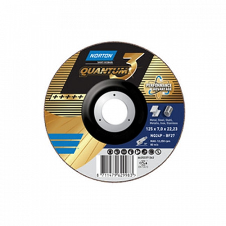 На картинке изображен Круг отрезной Norton 230х7x22.2 мм для нерж и мет QUANTUM 3 Круг отрезной Norton 230х7x22.2 мм для нерж и мет QUANTUM 3