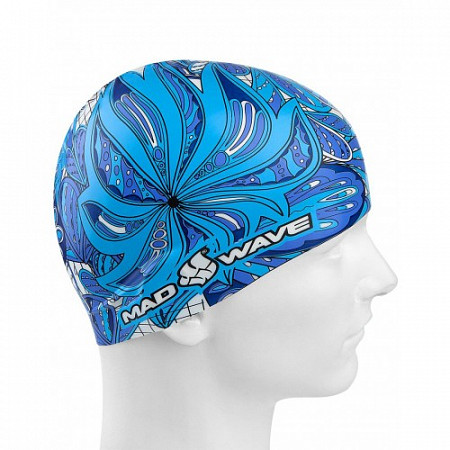 Шапочка для бассейна (плавания) взрослая Mad Wave Flower Printed Silicone blue