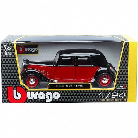 На картинке изображен Коллекционная машина Bburago 1:24 Citroen 15 CV TA 1938 (18-22017) red/black Коллекционная машина Bburago 1:24 Citroen 15 CV TA 1938 (18-22017) red/black