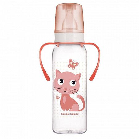 Бутылочка для кормления  Canpol babies CUTE ANIMALS с ручками и узким горлышком 250 мл., 12 мес.+ (11/845) pink