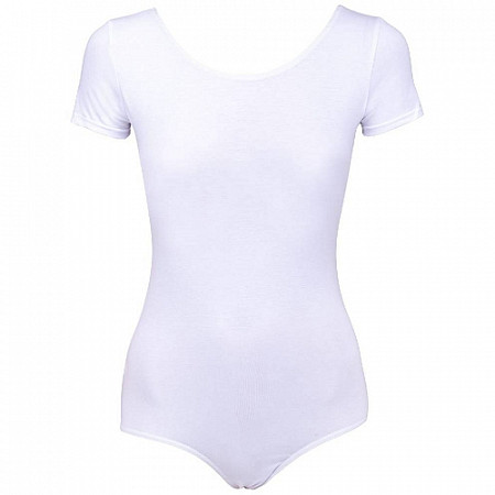 На картинке изображен Купальник гимнастический с коротким рукавом хлопок 140 white Купальник гимнастический с коротким рукавом хлопок 140 white