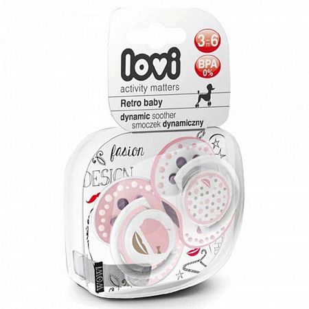 Пустышка силиконовая 3-6 мес. симметричной формы, динамическая LOVI Retro baby (22/804girl) 2 шт.