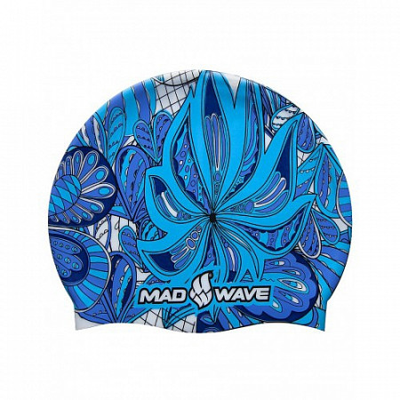 Шапочка для бассейна (плавания) взрослая Mad Wave Flower Printed Silicone blue