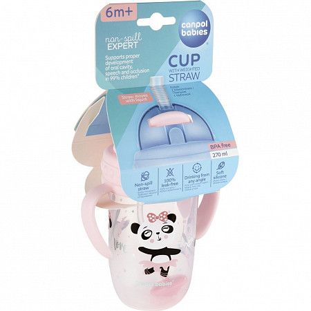 Поильник непроливающий Canpol babies Exotic Animals с трубочкой и утяжелителем 270 мл 6+ (56/606_pin) pink