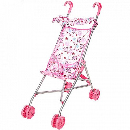 На картинке изображен Коляска Mary Poppins для кукол с козырьком 9302S pink Коляска Mary Poppins для кукол с козырьком 9302S pink