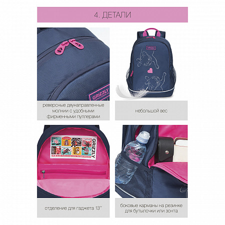 Рюкзак школьный GRIZZLY RG-163-10 /1 dark blue