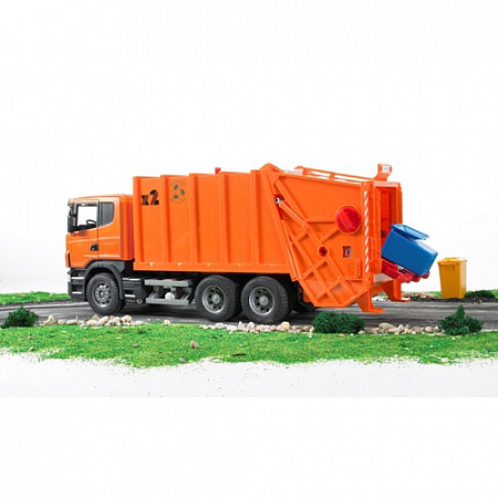 Игрушка Bruder Мусоровоз Scania (цвет оранжевый) (подходит модуль со звуком и светом "H") 03-560