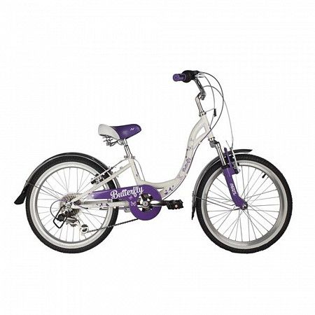На картинке изображен Велосипед Novatrack 20" Butterfly (2020) сталь white/purple Велосипед Novatrack 20" Butterfly (2020) сталь white/purple
