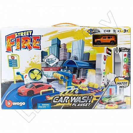 Игровой набор Bburago Street Fire Автомойка с машинкой (18-30406) orange