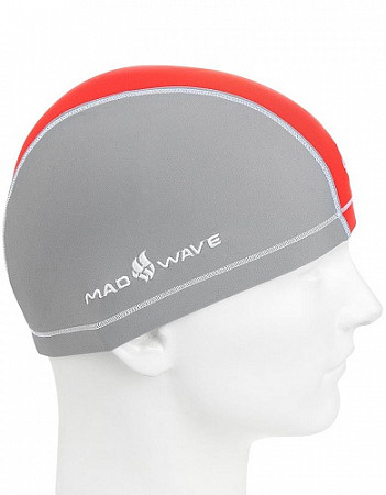 На картинке изображен Шапочка для бассейна (плавания) взрослая Mad Wave Lycra Doutone gray/red Шапочка для бассейна (плавания) взрослая Mad Wave Lycra Doutone gray/red
