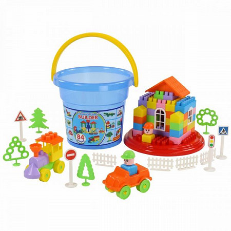 Конструктор Полесье Строитель 84 элемента в ведре Макси 37213