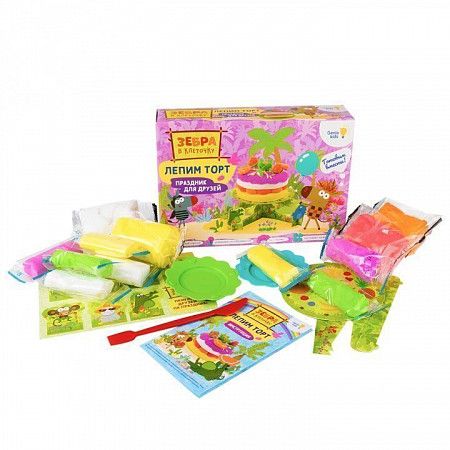 На картинке изображен Набор для лепки из легкого пластилина Dream Makers Лепим торт с Зеброй в клеточку TA1702L Набор для лепки из легкого пластилина Dream Makers Лепим торт с Зеброй в клеточку TA1702L