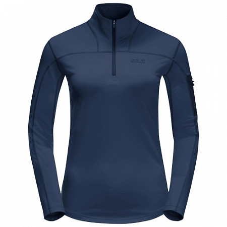 На картинке изображен Рубашка с длинными рукавами женская Jack Wolfskin Performance Halfzip W dark indigo Рубашка с длинными рукавами женская Jack Wolfskin Performance Halfzip W dark indigo